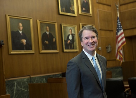 Supreme Court nominee Brett Kavanaugh's photo used on his biography page for the U.S. Court of Appeals for the District of Columbia Circuit. Kavanaugh is facing growing accusations of sexual assault and harassment.