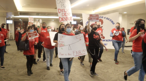 Members from the California Faculty Association protested California State University Chancellor Joseph Castro’s visit to Sacramento State on Wednesday, Nov. 3, 2021, advocating for fair contracts for faculty. In the event’s open forum, students advocated for removing police from campus and for further anti-racism initiatives on campus. 