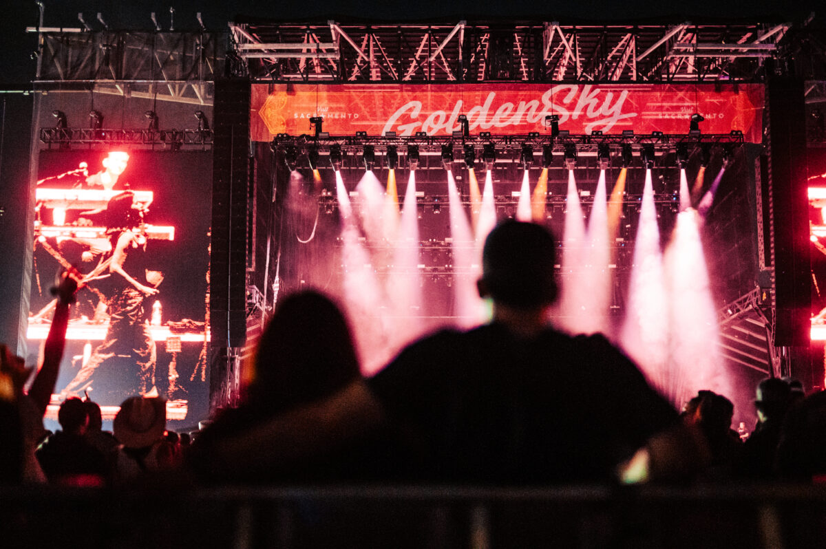 Maren Morris performing on the Visit Sacramento stage at GoldenSky Saturday, Oct. 14, 2023. GoldenSky was a two-day country music festival hosted at Discovery Park. (Photo by Nathan Zucker)